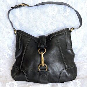 COACH Vintage Hamptons BLACK Leather Brass Closure 11043 Shoulder Hobo Bag Purse